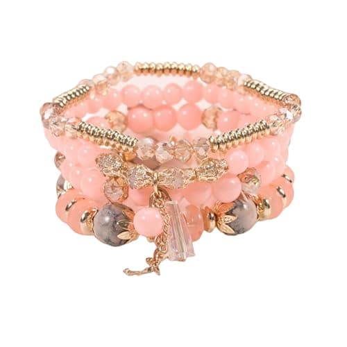 Caiyao 4Pcs Bohemia Multilayer Stackable Beaded Bracelets Set Colorful Crystal Stone Gold Beaded Stretch Bracelets Hawaii Charm Bracelet for Women Men Summer Beach Boho Vacation Jewelry Gifts - Image 1