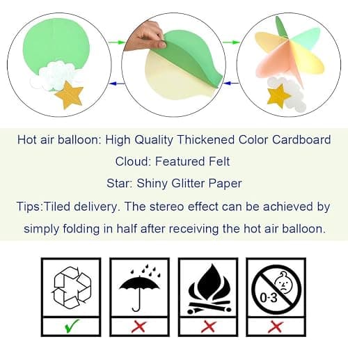AZOWA 7.5 in Hot Air Balloons - 21 in Paper Hot Air Balloons Decoration for Room Baby Shower Decor (Pink Purple Blue, 4 Pcs) thumbnail 6