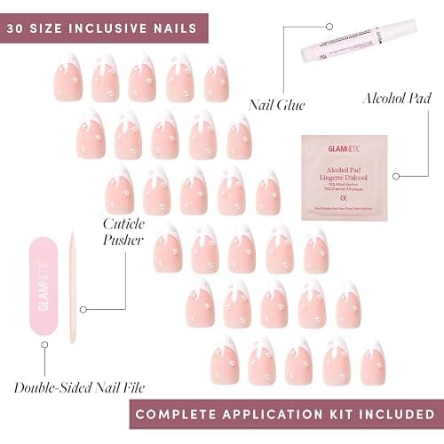 Glamnetic Press On Nails - French Pearl | Glossy, Short Almond French Tip Nails with 3D Accents, Salon Quality | 15 Sizes - 30 Nail Kit with Glue thumbnail 4