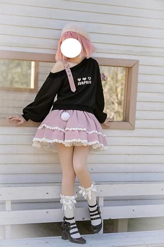 Off Shoulder Sweatshirts Teen Girls Lolita Kawaii Embroidered Heart Graphic Lace Up Crop Top Casual Pullover… thumbnail 2
