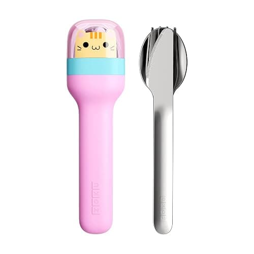 ZOKU Kids Pocket Utensil Set, Kitty - Stainless Steel Fork, Knife, and Spoon in Case - Portable Design for Travel, School, Picnics, Camping and Outdoor Home Use - Image 1