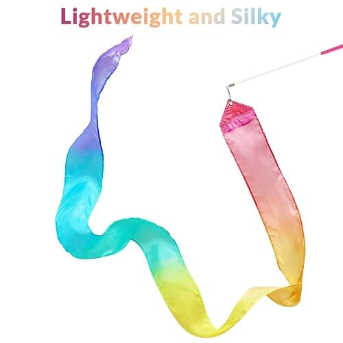 HiUnicorn 100% Silk Dance Ribbon Streamer Ballerina Gift Toys for Toddler Girl Age 4-7 Stocking Stuffer Pastel Rainbow Play Silks Kids Gymnastics Accessories Twirler Wand Princess Unicorn Toy thumbnail 2