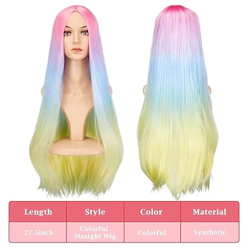 AGPTEK 27.5 Inch Long Rainbow Wig for Women Halloween Cosplay - Vibrant Rainbow Shades Perfect for Halloween and Cosplay Characters - Long Straight Wig thumbnail 2