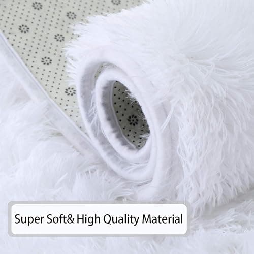 Andecor Soft Fluffy Bedroom Rugs, 4 x 6 Feet Indoor Shaggy Plush Area Rug for Boys Girls Kids Baby College Dorm Living Room Home Decor Floor Carpet, White thumbnail 6