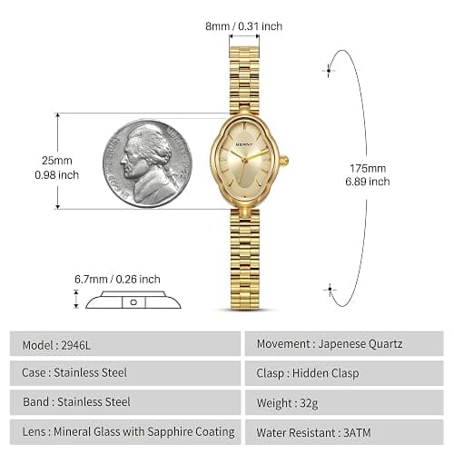 BERNY Gold Watches for Women Dainty Ladies Quartz Watch Vintage Copper Mirrors Shape Japanese Quartz Movement 3ATM Waterproof Fashion Female Wrist Watch Luxury Birthday Gifts thumbnail 6