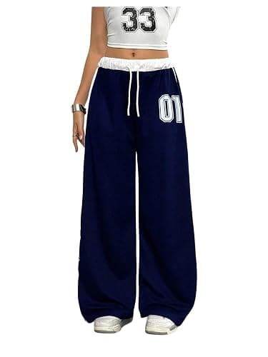 SOLY HUX Girl's Baggy Pants Y2k Number Striped Wide Leg Sweatpants Casual Streetwear - Image 1