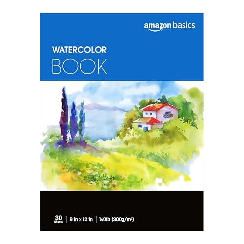 Amazon Basics Watercolor Pad, 9"x12", 140 lb / 300 gsm, 30 Sheets, White - Image 1