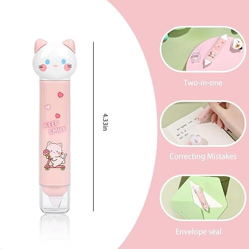 9Pcs Pink Cute Cat Stationery Gifts Set School Supplies Kawaii Japanese Stationery Christmas Birthday GIFS Includes Pencil Sharpener Highlighter Correction Tape Pens Ruler for Office School Supplies thumbnail 5