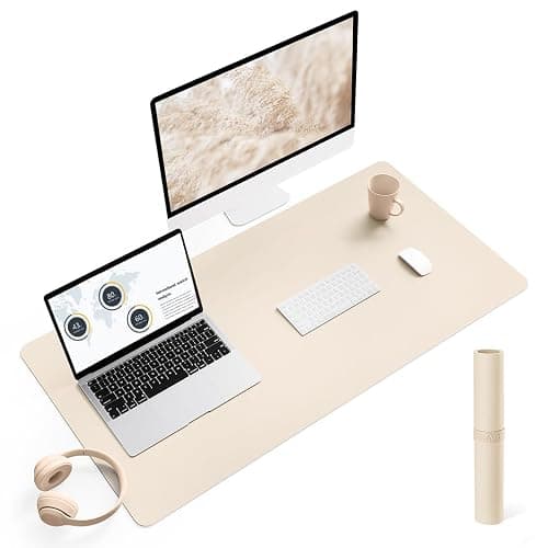 YSAGi Schreibtischunterlage, Mauspad mit Leder und Rutchfeste Wildleder, Multifunktionales Office Mousepad Laptop Schreibunterlage, Tischschutz Unterlage für Büro/Home-Office (Beige, 90x43cm) - Image 1