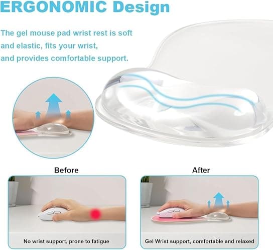 Gel Mouse Pad with Wrist Rest, Ergonomic Clear Mousepad Support, Cooling Pain Relief Mousepad with Non-Slip PU Base for Computer/Office/Home thumbnail 3