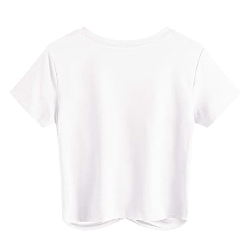 JINKESI Women's Summer Causal Short Sleeve Blouse Round Neck Crop Tops Twist Front Tee T-Shirt thumbnail 3