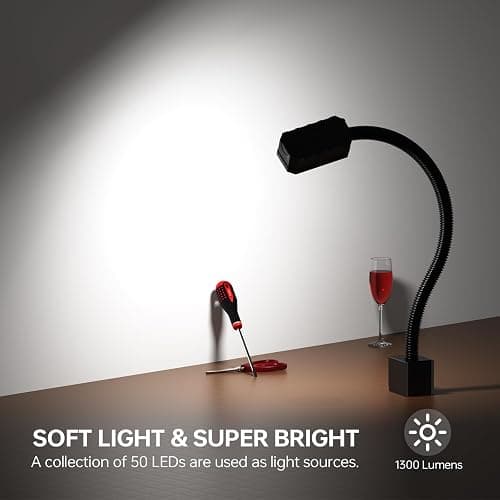 Magnetic Work Light, 1300 Lumens Led Machine Light with Strong Magnetic Base, Flexible Gooseneck Magnetic Lamp for Lathe and Drill Press, 10W 120V thumbnail 3