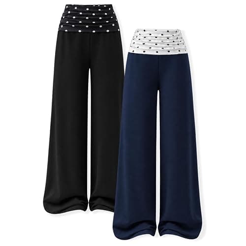 KIDLAGA 2 Pack Tween Girls Sweatpants Wide Leg High Waist Sweat Polka Dots Pants for Girls Size 7-14 Years - Image 1