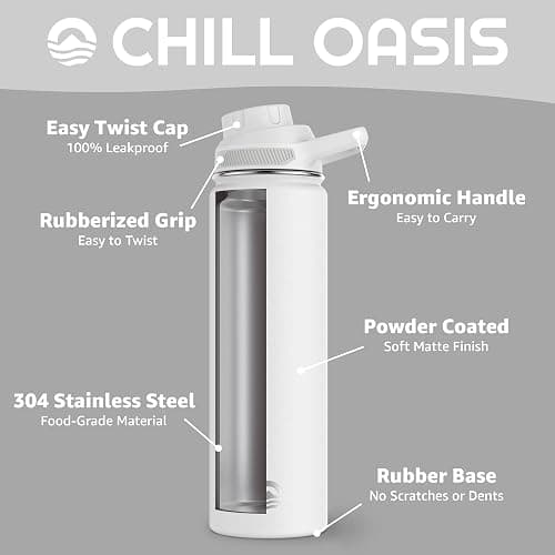 Chill Oasis Water Bottle | Compatible With Popular Flavor Cartridges | BPA Free, Leak Proof, Double-Walled Vacuum Insulated Stainless Steel, and Dishwasher Safe | Cold for 24 Hours (White, 22oz) thumbnail 3