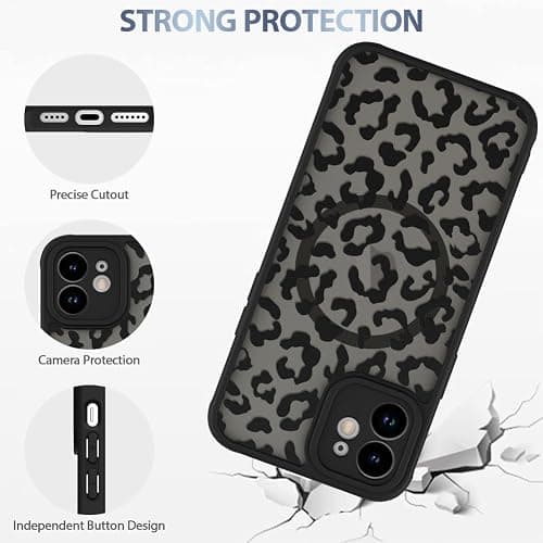 AIGOMARA Case for iPhone 12 [Compatible with MagSafe] Black Leopard Pattern Design for Women Girls Men Soft TPU Bumper Hard PC Back Anti-Fall Shockproof Protective Slim Magnetic Cover thumbnail 4