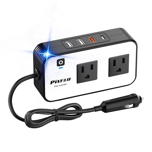 200W Car Power Inverter, PiSFAU DC 12V to 110V AC Car Plug Adapter Outlet with [20W USB-C] /USB-Fast Charger(18W) / 4.8A Dual USB/car Charger for Laptop - 200W - Image 1