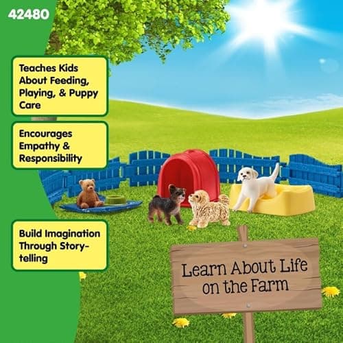 Schleich Farm World 13-Piece Puppy Pen Playset - Featuring 3 Cute Puppy Figurines and Accessories, Educational and Durable Toys, Fun and Imaginative Play for Boys and Girls, Gift for Kids Ages 3+ thumbnail 5