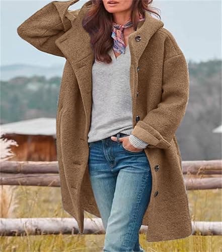 chouyatou Women's Winter Single Breasted Long Wool Coat with Hood Casual Wool Blend Trench Coat Jacket thumbnail 2