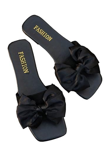 GORGLITTER Women's Bow Sandals Comfortable Cute Flat Sandals Slip On Slide Sandals for Beach, Wedding, Vacation - Image 1