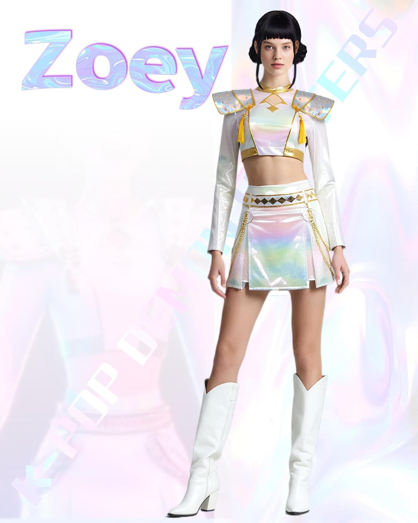 Women's Demon-Hunting Stage Costume, K-Pop Idol Mira/Zoey/Rumi Performance Outfits, Anime Character Cosplay Full Set for Halloween - X-Large - Zoey thumbnail 2