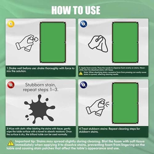 QONS Pool Table Felt Cleaner Kit, Fast Clean Green Billiard Table Felt Cleaner Spray & Odor Eliminator Kit with Cleaning Cloth, Ready-to-Use Foam & No Residue | Essential for Home & Game Rooms thumbnail 3