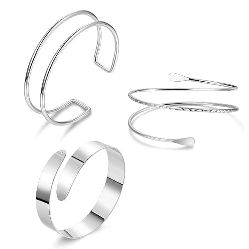 NICEIGHT 3Pcs Arm Cuff for Women Open Upper Arm Cuff Bangle Armlet Gold Silver Adjustable Armband Arm Bracelet Set - Image 1