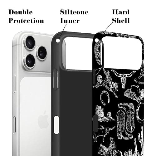 NOWETOO Case for iPhone 17 Pro Max,Western Country Cowboy Black Collage Phone Case,Trendy Frosted Silicone Shockproof Cover for Girl Women thumbnail 2