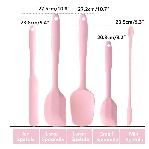 DUFEIMOY 5 Piece Pink Silicone Spatula Set, Heat Resistant Rubber Spatulas Set, Silicone Kitchen Utensils Set Dishwasher Safe for Nonstick Cookware Baking Cooking thumbnail 2