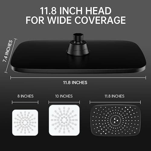 Veken 11.8 Inch Rain Shower Head with Handheld- High Pressure Dual Shower Heads with 5 Modes Handheld Spray Combo- Wide Rainfall Showerhead with Hose, Bathroom Accessories, Matte Black thumbnail 2