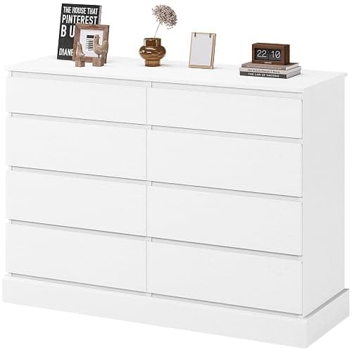 DICTAC 8 Drawers Dresser for Bedroom, White Large Chest of Drawers, Long Modern Double Dressers, Big Clothing Storage Organizer Closet with Ample Space, 51.6''L x 15.7''D x 37.7''H thumbnail 8