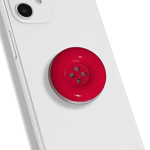 Solid Color Button Phone Grip – Minimalist Design, Durable and Lightweight, Grip and Stand for Smartphones (Red, Adhesive Type) - Image 1