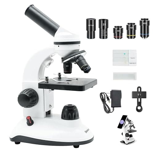 Microscope for Kids Starter Adults 64X-1280X Metal Monocular Microscope for Students School Home Education LED Lights Phone Holder Microscope Kit - Image 1