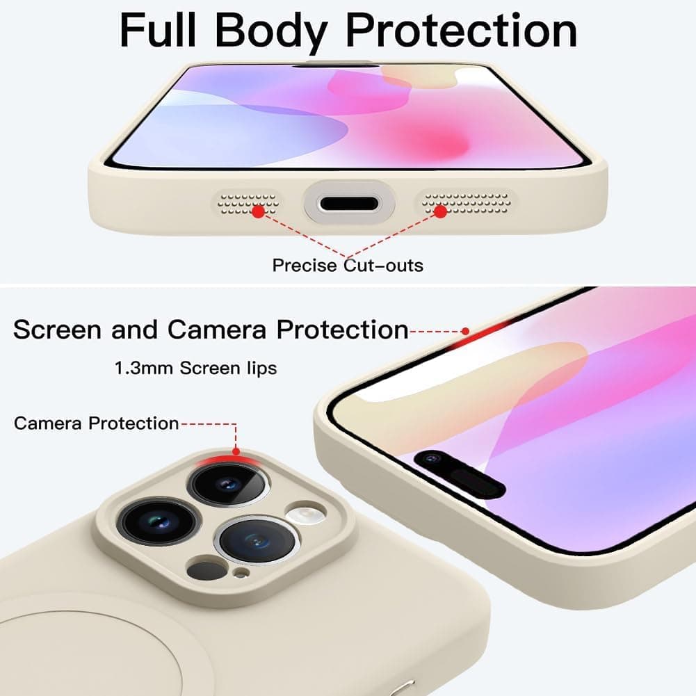 Compatible with Mag Safe Devices Magnetic Wireless Charging Phone Case Back Grippy Protective Frame Shockproof Silicone Cover with Camera Protection (Bloosom White, iPhone 14 Plus) thumbnail 4