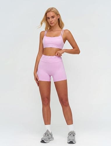 ABOCIW Layered Workout Sets for Women 2 Piece Polka Dot Sports Bra High Waist Shorts Gym Active Yoga Pilates Outfits thumbnail 4