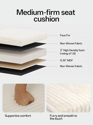 ABHENG 17.7 inches Faux Fur Ottomans Cube with Legs, Metal Framed Vanity Stool Chair Storage Ottoman Foot Rest Stool, Holds 770 LB for Dorm Living Room Bedroom White UASND644W thumbnail 5