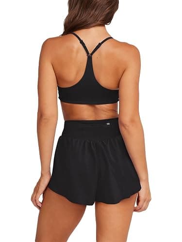 LASLULU Womens Ribbed High Waisted Gym Shorts Running Shorts Zip Pocket thumbnail 5
