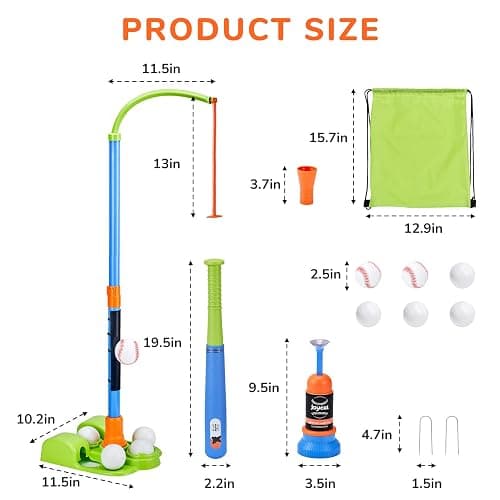 JoyCat 3-in-1 T Ball Set for Kids 3-5,Toddler Baseball Set-T Ball Stand,Hanging Tee,Auto Launcher,6 Balls-Adjustable Height Sports&Outdoor/Indoor Toys for 3 4 5 6 7 8 Year Old Boy Girl Birthday Gift | Adjustable stand switches among tee, hanging-ball and auto-launcher play for indoor or backyard batting practice thumbnail 2