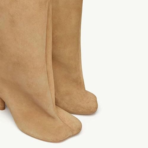 Women's Knee High Boots Nude Suede Wide Calf Stiletto Long Boots Pull On High Heel Riding Boots Fahion Dress Fall Tall Boots thumbnail 6