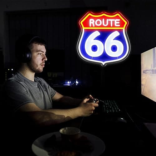 WittyRhE Route 66 Neon Signs,LED Vintage 66 Road Lights, Room Decor for Garage,Home, Room, Man Cave, Party, Birthday Gift for Family Friends Kids-12.64×12.2 IN-USB Powered-Acrylic thumbnail 5