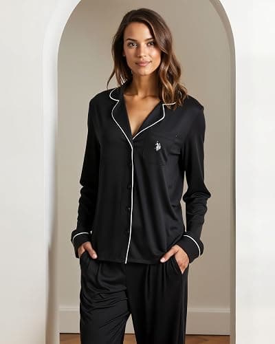U.S. Polo Assn. Womens Pajama Set Long Sleeve Button Up Top and Pajama Pants thumbnail 5