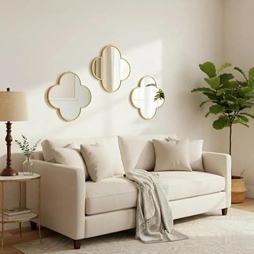 DECANIT Gold Wall Mirrors Set of 3 - Vintage Quatrefoil Decorative Hanging Mirrors for Living Room, Bedroom & Entryway - Antique Brass Scalloped Accent Mirror for Modern Farmhouse & Boho Wall Decor thumbnail 9