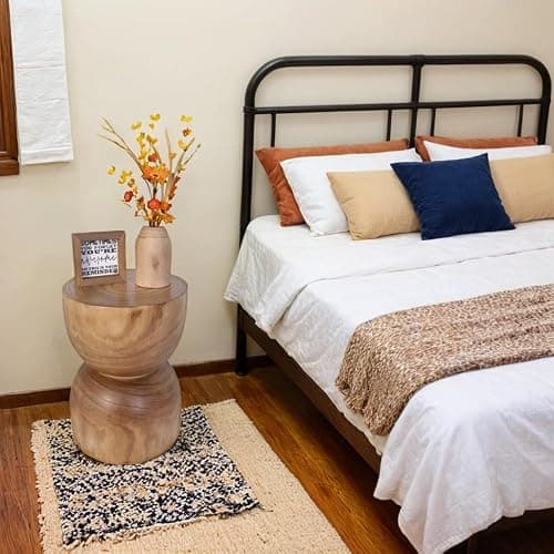 Small Wooden Side Table, 15.75" H Hand Carved Rustic Tree Stump End Table, Natural Paulownia Wood Compact Round Coffee Table, Mini Indoor Outdoor Wood Stool for Living Room, Bedroom, Patio, Garden - 230046N thumbnail 8