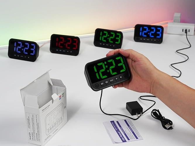 Small LED Digital Clock for Bedroom, Loud Alarm Clock for Heavy Sleepers Adults, Teens | Plug-In Electric Desk Clock | Simple Bedside Nightstand Clock with Adjustable Volume/Brightness/Snooze – White thumbnail 2