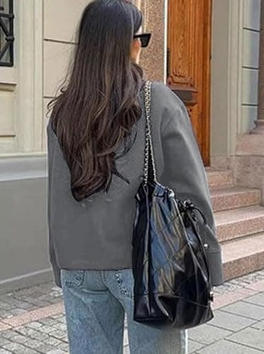 CHARTOU Women Crop Pea Coat Wool Blend Winter Loose Casual Short Jacket Outwear thumbnail 4