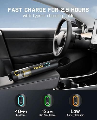 Fanttik Slim V8 APEX Cordless Car Vacuum & Air Duster, 4-in-1 Portable Mini Vacuum with 19000pa Suction Power for Pet Hair, Type-C Charge, One-Touch Empty for Car, Office Desk, Keyboards (Black) thumbnail 8