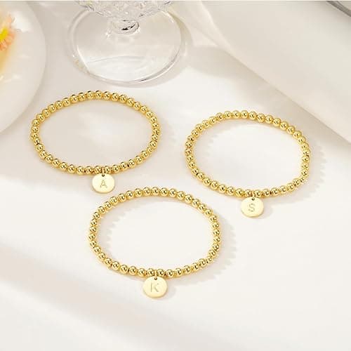 Lydow Beaded Bracelets for Women, 18K Gold Plated Initial A-Z Stretch Bead Ball Stackable Bracelet with Letter Jewelry Set Gifts thumbnail 6