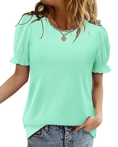 CRAZY GRID Women's Summer Tops Ruffle Short Sleeve 2026 Casual Knit Loose Fit T-Shirt thumbnail 4