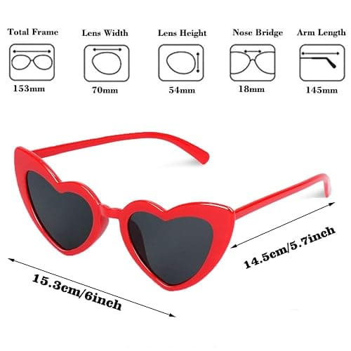 Red Vintage Heart Shaped Sunglasses for Women Men Kids Vintage Love Heart Sunglasses Cat Eye Ladies Fashion Retro Eyeglasses for Protection Eyewear thumbnail 3