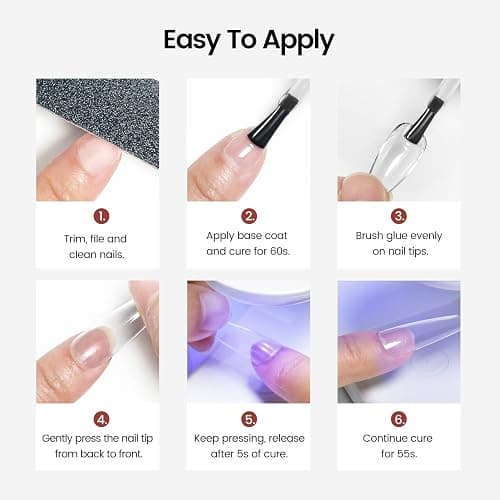 JODSONE 10ML Nail Glue Gel für Nagelspitzen Langanhaltender Verlängerungsklebstoff für klare Nagelspitzen und klare Press-On-Nägel, Nagelreparaturbehandlung, benötigt U V Licht gehärtet thumbnail 7