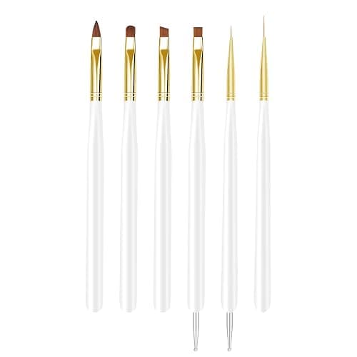 ZEOHBETY Nail Art Brushes, 6Pcs Nail Art Painting Tools with Nail Art Fine Liner Brush, Nail Design Painting Brushes Set, Builder Gel Brush, Nail Dotting Pen for Gel Polish Manicure Salon DIY, White - Image 1